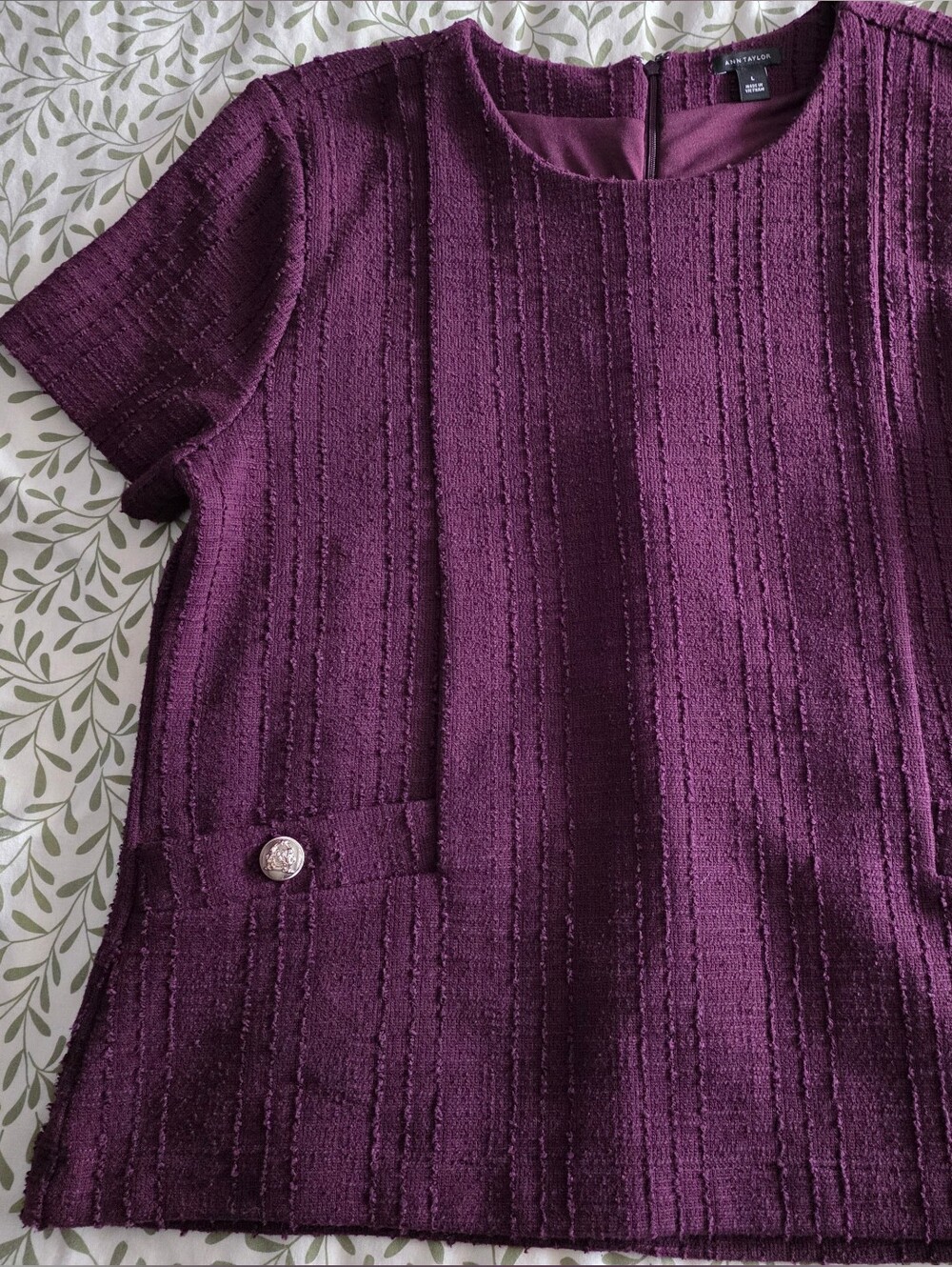 Ann Taylor Plum Textured Short-Sleeve Tunic